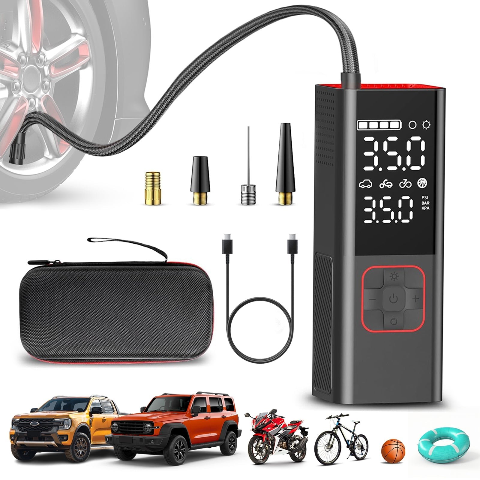 Hot Deal - Portable Air Compressor Pump with Digital Pressure Gauge Rechargeable (2024 Upgraded Version)